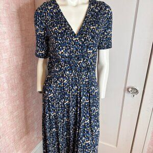 H&M Blue Black White Knit Knee Length Dress sz 10